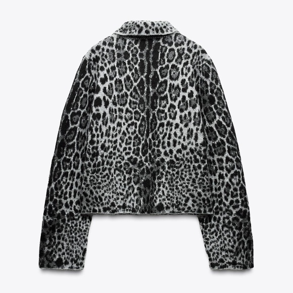 Zara gray leopard animal print jacquard knit cardigan NWT - Picture 10 of 11